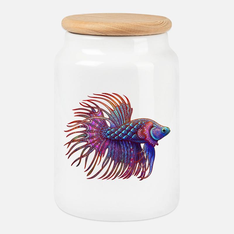 Betta Zentangle Farbe - Keksdose mit Holzdeckel - Weiß