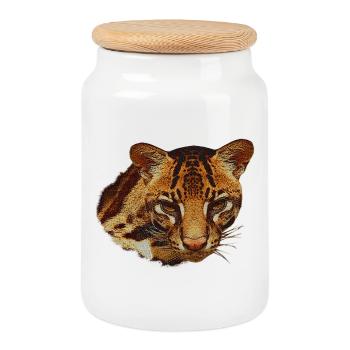 Tête D’ocelot, Grand Chat, Visages D’animaux - Boîte à biscuits avec couvercle en bois - blanc - Devant