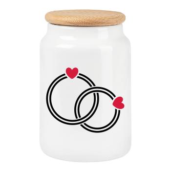 wedding rings - Cookie Jar with Wooden Lid - white - Front