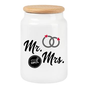 wedding - Cookie Jar with Wooden Lid - white - Front
