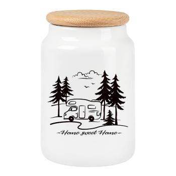 Wohnmobil Home Sweet Home Wohnwagen Geschenk - Keksdose mit Holzdeckel - Weiß - Vorne