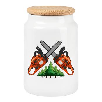Croix à la tronçonneuse avec forêt - Boîte à biscuits avec couvercle en bois - blanc - Devant