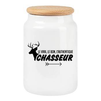 Le vrai le bon l'authentique chasseur - Boîte à biscuits avec couvercle en bois - blanc - Devant