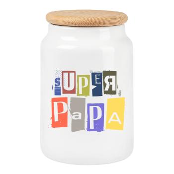 SUPER PAPA anonymous raven spy lettering - Cookie Jar with Wooden Lid - white - Front
