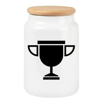 Pokal - Keksdose mit Holzdeckel - Weiß - Vorne