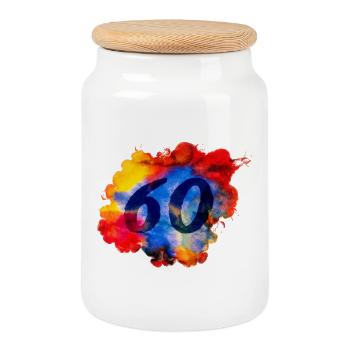 60th Birthday - Watercolor - Cookie Jar with Wooden Lid - white - Front