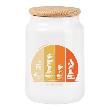 Chess Pieces Symbol Logo History Retro - Cookie Jar with Wooden Lid - white - Front