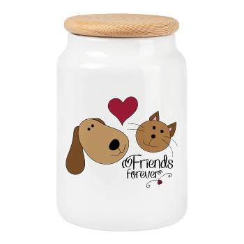 Chien et chat - Boîte à biscuits avec couvercle en bois - blanc - Devant