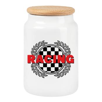 Racing - Karierte Flagge Laurel verlässt Racing Sport - Keksdose mit Holzdeckel - Weiß - Vorne