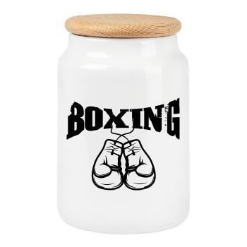 Boxe - Motif de boxe pour le Druc individuel - Boîte à biscuits avec couvercle en bois - blanc - Devant