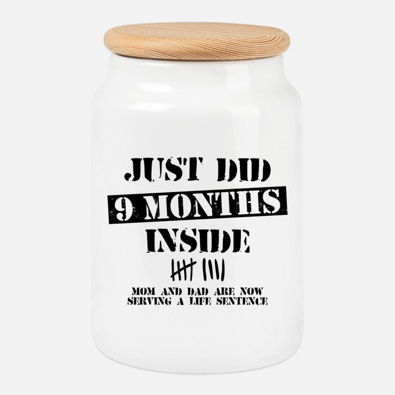 9 mois à l’intérieur - Boîte à biscuits avec couvercle en bois - blanc