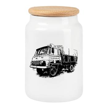 Plateau Robur LO LD IFA Pompiers - Boîte à biscuits avec couvercle en bois - blanc - Devant