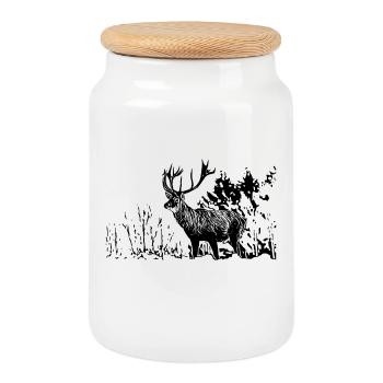 Cerf - Boîte à biscuits avec couvercle en bois - blanc - Devant
