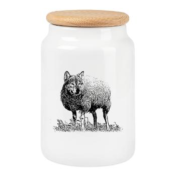 Loup déguisé en mouton - Boîte à biscuits avec couvercle en bois - blanc - Devant