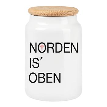 Norden is oben - Keksdose mit Holzdeckel - Weiß - Vorne