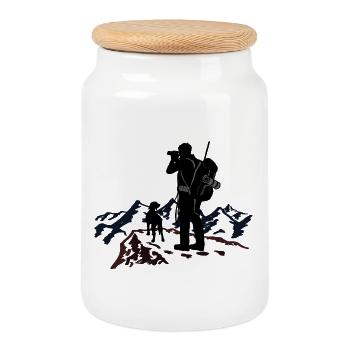 Mountain hunting - Cookie Jar with Wooden Lid - white - Front