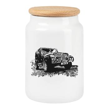4x4 off-road vehicle - Cookie Jar with Wooden Lid - white - Front