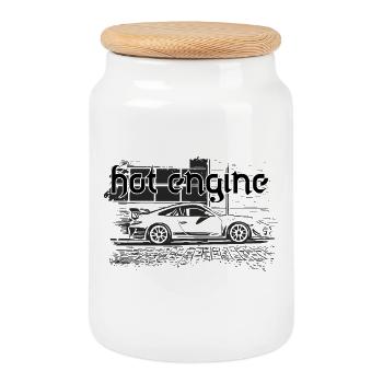Hot Engine - Cookie Jar with Wooden Lid - white - Front