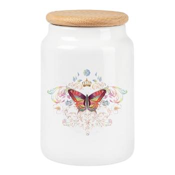 imaginative butterfly with crown - Cookie Jar with Wooden Lid - white - Front