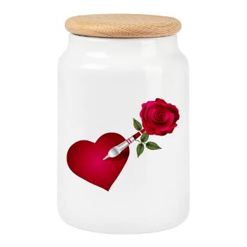 Dart Pfeil mit Rose und Herz als Zielscheibe - Keksdose mit Holzdeckel - Weiß - Vorne