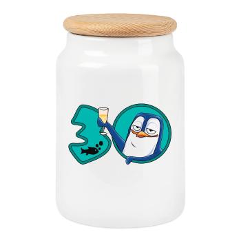 30 ans anniversaire pingouin - Boîte à biscuits avec couvercle en bois - blanc - Devant