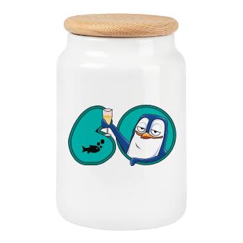 Pingouin des 60 ans - Boîte à biscuits avec couvercle en bois - blanc - Devant