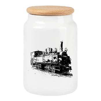 Locomotive à vapeur 99 5902 - la reine des montagnes dans les montagnes du Harz - Boîte à biscuits avec couvercle en bois - blanc - Devant