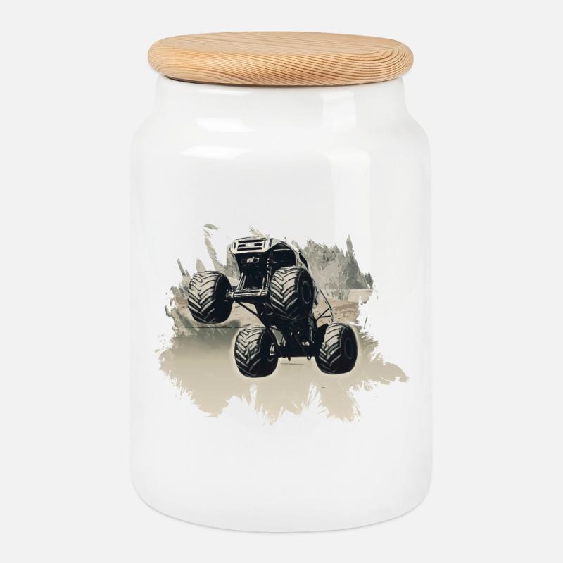 Monstertruck - Keksdose mit Holzdeckel - Weiß