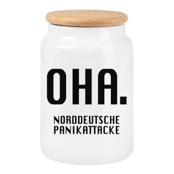 Oha. Norddeutsche Panikattacke - Keksdose mit Holzdeckel - Weiß - Vorne