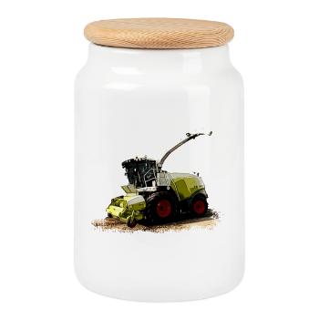 Claas Jaguar 930 Combine Harvester - Cookie Jar with Wooden Lid - white - Front