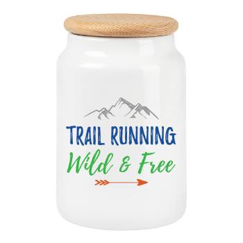 Trail Running – Wild and Free - Cookie Jar with Wooden Lid - white - Front