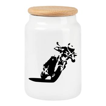 F900Nakedbike - Cookie Jar with Wooden Lid - white - Front