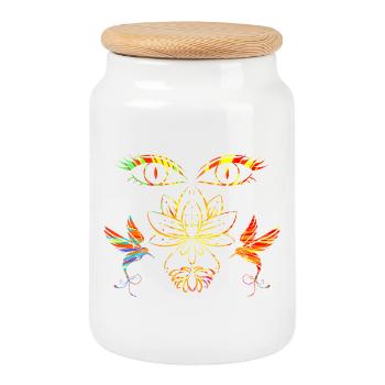 Visage zen - Boîte à biscuits avec couvercle en bois - blanc - Devant