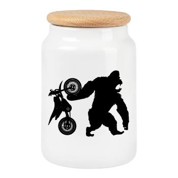 Dirt Bike - Cookie Jar with Wooden Lid - white - Front