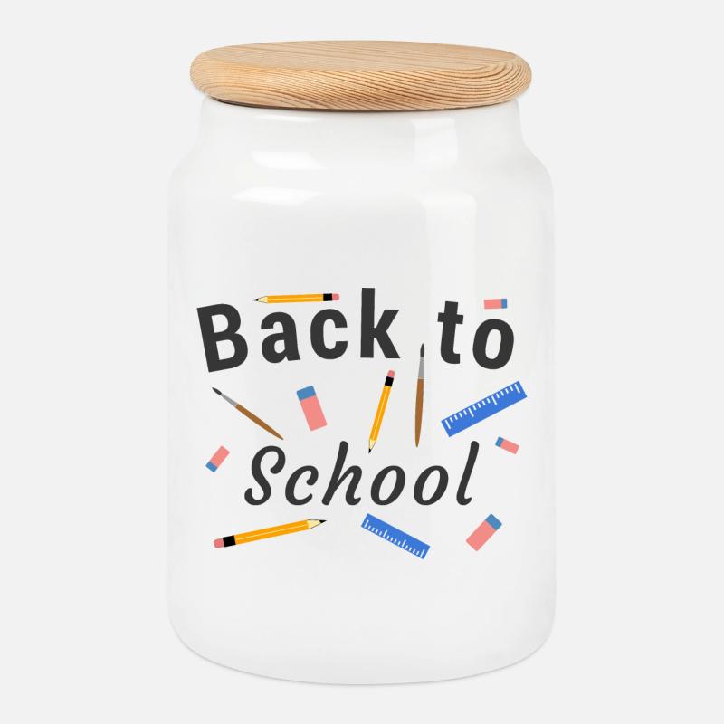 Back to School - Cookie Jar with Wooden Lid - white