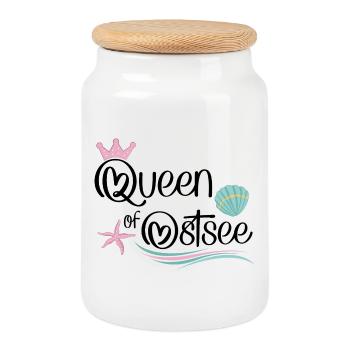 Ostsee T-Shirt für Frauen - Keksdose mit Holzdeckel - Weiß - Vorne