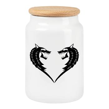 Coeur de loup noir - Boîte à biscuits avec couvercle en bois - blanc - Devant