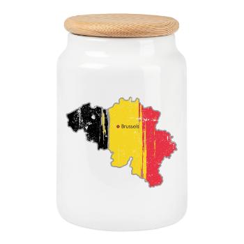 Belgische Flagge Karte von Brüssel - Keksdose mit Holzdeckel - Weiß - Vorne