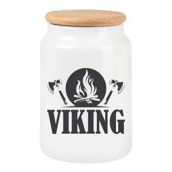viking wikinger Symbol Axt Symbol Feuer Grafik - Keksdose mit Holzdeckel - Weiß - Vorne