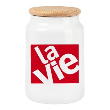 La Vie Rouge Typo Art - Boîte à biscuits avec couvercle en bois - blanc - Devant