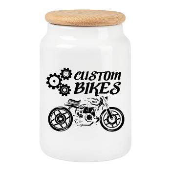 Custom Bikes Moto Icon Logo Icon Caferacer - Boîte à biscuits avec couvercle en bois - blanc - Devant