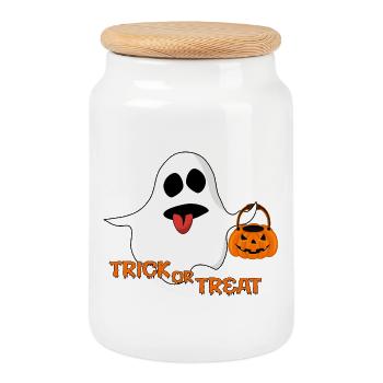 Geist Trick or Treat - Keksdose mit Holzdeckel - Weiß - Vorne