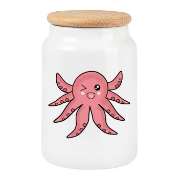Kawaii Animaux Poulpe - Boîte à biscuits avec couvercle en bois - blanc - Devant