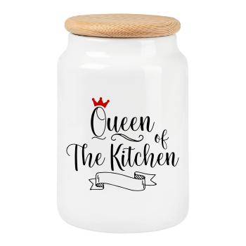Queen of the Kitchen - Cookie Jar with Wooden Lid - white - Front