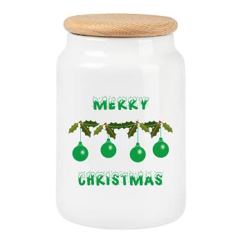 Boules de Noël vertes - Boîte à biscuits avec couvercle en bois - blanc - Devant