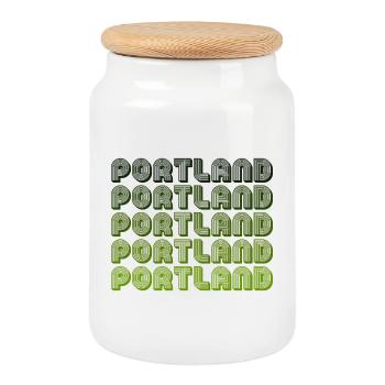 Portland Retro Gradient Pattern - Cookie Jar with Wooden Lid - white - Front