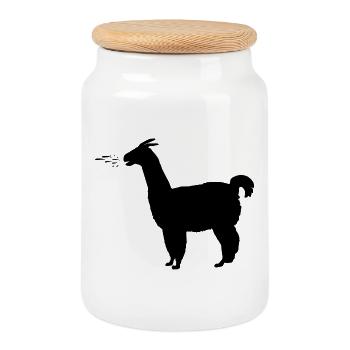 Llama spits wittily - Cookie Jar with Wooden Lid - white - Front