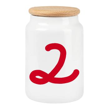2 Number two number red - Cookie Jar with Wooden Lid - white - Front