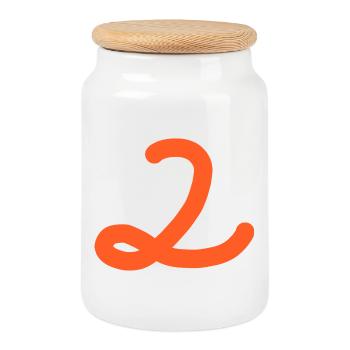 2 Number two number - Cookie Jar with Wooden Lid - white - Front