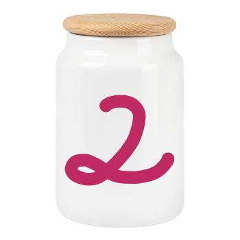 2 Numéro deux rose chiffre rose - Boîte à biscuits avec couvercle en bois - blanc - Devant